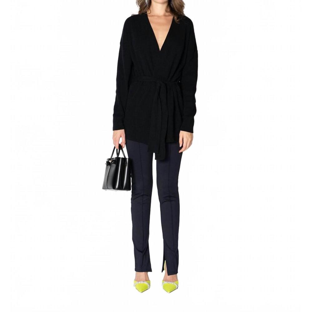 NEW NU-IN waist tie slender knit relaxed cardi in black